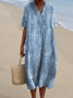 Femmes Floral Bleu Col V Confortable Robe Maxi Décontracté