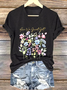T-shirts Femmes Décontracté Floral Été Coton Col V Coupe Régulière Régulier Trapèze Régulier