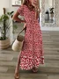 Femmes Floral Rouge Col V Confortable Robe Maxi Décontracté