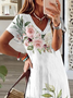 Femmes Floral Blanc Col V Confortable Imprimé Robe Maxi Décontracté