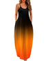 Femmes Ombre Orange Col Rond Confortable Robe Maxi Décontracté