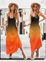 Femmes Ombre Orange Col Rond Confortable Robe Maxi Décontracté