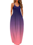 Femmes Ombre Orange Col Rond Confortable Robe Maxi Décontracté