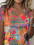 T-shirts Décontracté Été impression en 3D Col V Quotidien Ample Jersey Manches Courtes Régulier pour Femmes