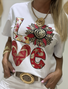 T-shirts Décontracté Lettres de texte Été Coton Coupe Régulière Manches Courtes Régulier Trapèze Régulier pour Femmes