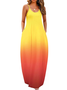 Femmes Ombre Orange Col Rond Confortable Robe Maxi Décontracté