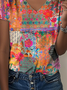 T-shirts Décontracté Été impression en 3D Col V Quotidien Ample Jersey Manches Courtes Régulier pour Femmes