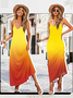 Femmes Ombre Orange Col Rond Confortable Robe Maxi Décontracté