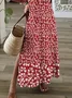 Femmes Floral Rouge Col V Confortable Robe Maxi Décontracté