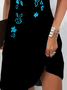 Femmes Floral Noir Col V Confortable Imprimé Robe Mi-Longue Décontracté