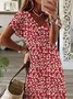 Femmes Floral Rouge Col V Confortable Robe Maxi Décontracté