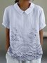 Blouses Femmes Décontracté Plain Été Coton Ample Demi Manche Col Châle Droit Régulier