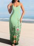 Femmes Floral Vert à Bretelles Confortable Robe Maxi Décontracté