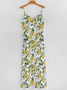 Femmes Fruit Blanc Col V Confortable Robe Maxi Décontracté