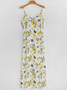 Femmes Fruit Blanc Col V Confortable Robe Maxi Décontracté