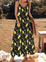 Femmes Fruit Blanc Col V Confortable Robe Maxi Décontracté