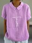 Blouses Femmes Simple Été Lettres de texte Aucune élasticité Quotidien Ample Demi Manche Col Châle Régulier