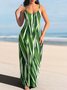 Femmes Floral Vert à Bretelles Confortable Robe Maxi Décontracté