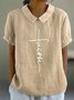 Blouses Femmes Simple Été Lettres de texte Aucune élasticité Quotidien Ample Demi Manche Col Châle Régulier