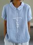 Blouses Femmes Simple Été Lettres de texte Aucune élasticité Quotidien Ample Demi Manche Col Châle Régulier