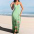Femmes Floral Vert à Bretelles Confortable Robe Maxi Décontracté