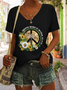 T-shirts Floral Décontracté Été Micro-élasticité Quotidien Coupe Régulière Manches Courtes Régulier Trapèze pour Femmes