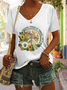 T-shirts Floral Décontracté Été Micro-élasticité Quotidien Coupe Régulière Manches Courtes Régulier Trapèze pour Femmes