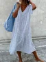 Femmes Rayé Bleu Rayé Col V Confortable Robe Maxi Décontracté