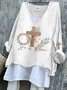 T-shirts Rétro Printemps / Automne PÂQUES (lapin) Coton Micro-élasticité Ample Régulier Trapèze Régulier pour Femmes