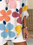 Blouses Simple Floral Été Polyester Ample Demi Manche Col Châle Régulier Régulier pour Femmes