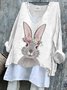 T-shirts Femmes Rétro Printemps / Automne PÂQUES (lapin) Col V Micro-élasticité Quotidien Ample Manches Longues Trapèze
