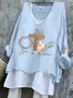T-shirts Rétro Printemps / Automne PÂQUES (lapin) Coton Micro-élasticité Ample Régulier Trapèze Régulier pour Femmes