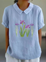 Blouses Simple Floral Été Polyester Aucune élasticité Ample Demi Manche Col Châle Régulier pour Femmes