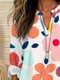 Blouses Simple Floral Été Polyester Ample Demi Manche Col Châle Régulier Régulier pour Femmes