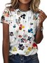 T-shirts Décontracté Floral Été Micro-élasticité Quotidien Coupe Régulière Col Rond Régulier Trapèze pour Femmes