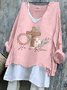 T-shirts Rétro Printemps / Automne PÂQUES (lapin) Coton Micro-élasticité Ample Régulier Trapèze Régulier pour Femmes