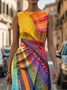 Femmes de Hippie Comme Image Col Rond Confortable Imprimé Robe Maxi Rétro