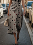 Femmes Géométrique Brun Col Rond Confortable Imprimé Robe Maxi Rétro