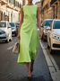 Femmes Plain Blanc Col Rond Confortable Imprimé Robe Maxi Rétro