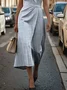 Femmes Rayé Bleu Col Rond Confortable Imprimé Robe Maxi Rétro