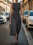 Femmes Plain Blanc Col Rond Confortable Imprimé Robe Maxi Rétro