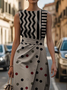 Femmes Géométrique Brun Col Rond Confortable Imprimé Robe Maxi Rétro