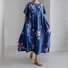 Femmes Floral Bleu Col Rond Confortable Robe Maxi Décontracté
