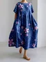Femmes Floral Bleu Col Rond Confortable Robe Maxi Décontracté