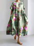 Femmes Floral Vert Col Rond Confortable Robe Maxi Décontracté