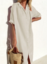 Femmes Plain Blanc Col de Chemise Confortable Imprimé Robe Maxi Décontracté