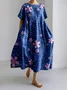 Femmes Floral Bleu Col Rond Confortable Robe Maxi Décontracté