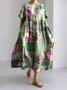 Femmes Floral Vert Col Rond Confortable Robe Maxi Décontracté