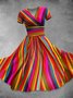Femmes Rayé Comme Image Col V Confortable Robe Maxi Rétro