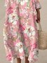 Femmes Floral Rose Col Rond Confortable Robe Maxi Décontracté